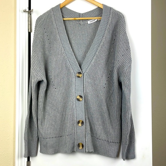 Cloth by Design Pointelle Tunic Gray Cardigan - Picture 3 of 9